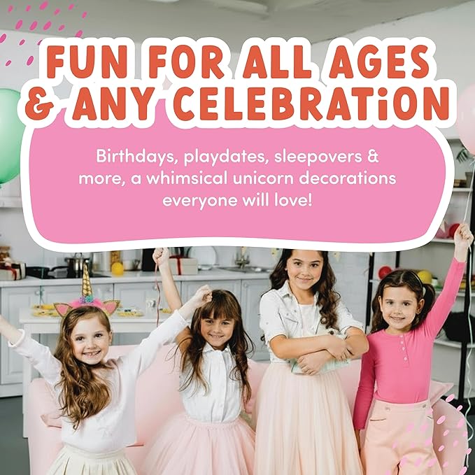 ecoZen Pink Unicorn Birthday Party Decorations - Magical Horse Themed Supplies for 16 Guests, Includes Plates, Cups, Napkins, Banner, Cutlery, Balloons, Tablecloth, Straws, Toppers