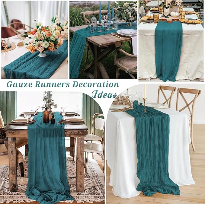 10 Pcs Teal Cheesecloth Table Runner 10FT, Gauze Cheese Cloth for Wedding Reception Rustic Sheer Bridal Shower Birthday Party Boho Table Decoration, Romantic Wedding Runner
