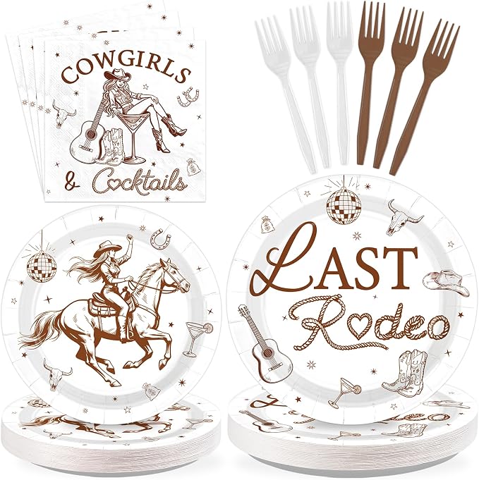 96Pcs Last Rodeo Bachelorette Party Decorations Wild Wife Plates and Napkins Tableware Set Cowgirls and Cocktails Decorations for Western Cowgirl Bride to Be Bachelorette Supplies Serves 24