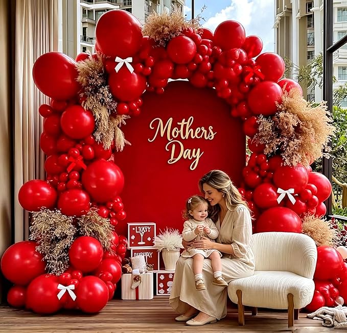 Double Stuffed Red Balloon with Bow, Matte Ruby Red Latex Balloon Arch Garland Kit in Different Sizes 5/12/18 in for Birthday Wedding Baby Shower Mothers Anniversary Bridal Shower Party Decorations