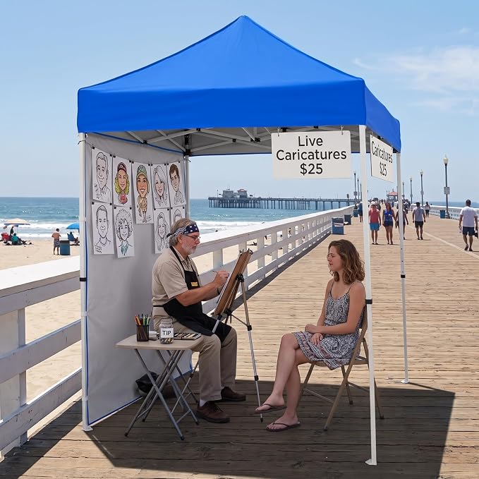 EAGLE PEAK Pop up Canopy 5x5, Outdoor Portable Canopy Tent with One Removable Sunwall, Carry Bag Included, Blue