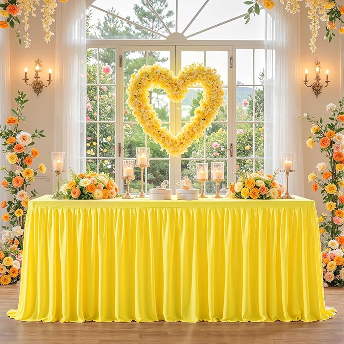 Wish Care 6 Pack Yellow Rectangle Table Clothes for 8 Foot Tables, Polyester Fitted Tablecloths 8ft Stretch Table Cover for Wedding, Birthday, Parties, Trade Show, Craft Show