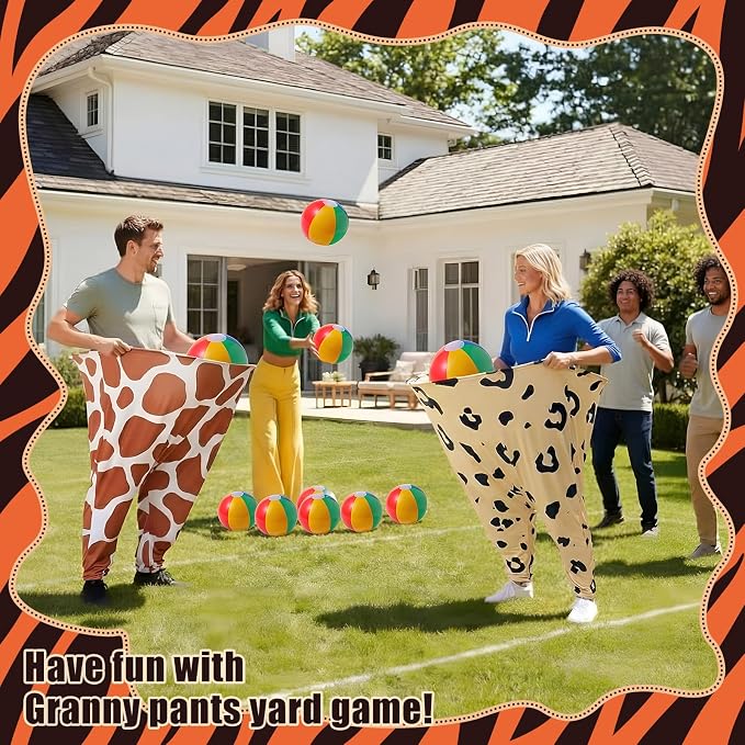 Seematn Granny Pants Yard Game Set of 4 Big Pants and 20 Balls 1 Pump, Granny Pant Outdoor Party Game for Adults Teens Group Family Reunions Backyard Tossing Fun