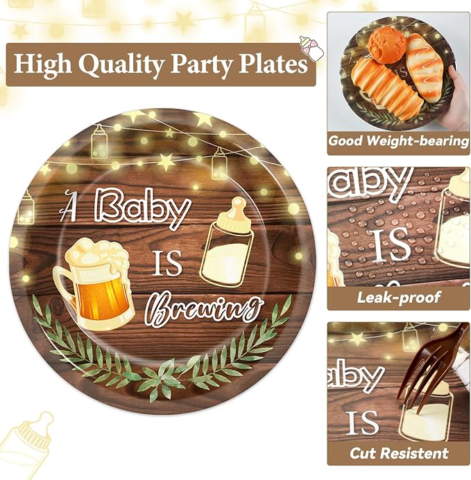 50 Guests A Baby is Brewing Baby Shower Plates and Napkins Party Supplies Baby is Brewing Party Decorations Disposable Tableware Set Brew Dinnerware Favors Decorations for Kids Boys Girls, 200PCS