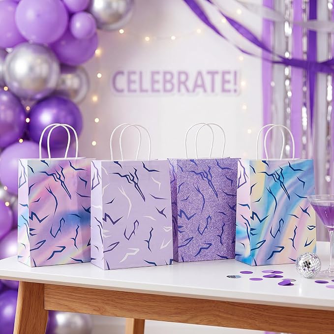Tosstuki 16 Pcs Kpop Party Decorations, Kpop Party Favor Bags with Handles Purple Lightning Print Gift Bags for Anime Korean Movie Music Birthday Parties Supplies