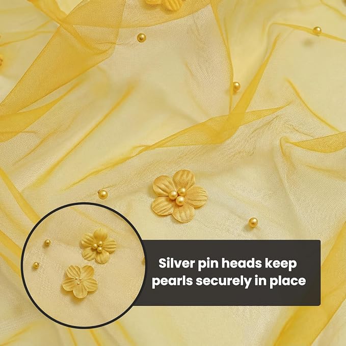 Artoid Mode Yellow Flower Pearl Yellow Gauze Table Runner 10FT 6PC, Seasonal Sheer Dining Holiday Wedding Birthday Baby Shower Table Decor for Home Party