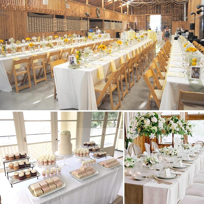 6 Packs Tablecloth 90 x 156 Inch, White Polyester Table Cloth for 8ft Rectangle Tables, Stain and Wrinkle Resistant Washable Fabric Table Cover for Wedding Banquets Parties Buffet Dining Table