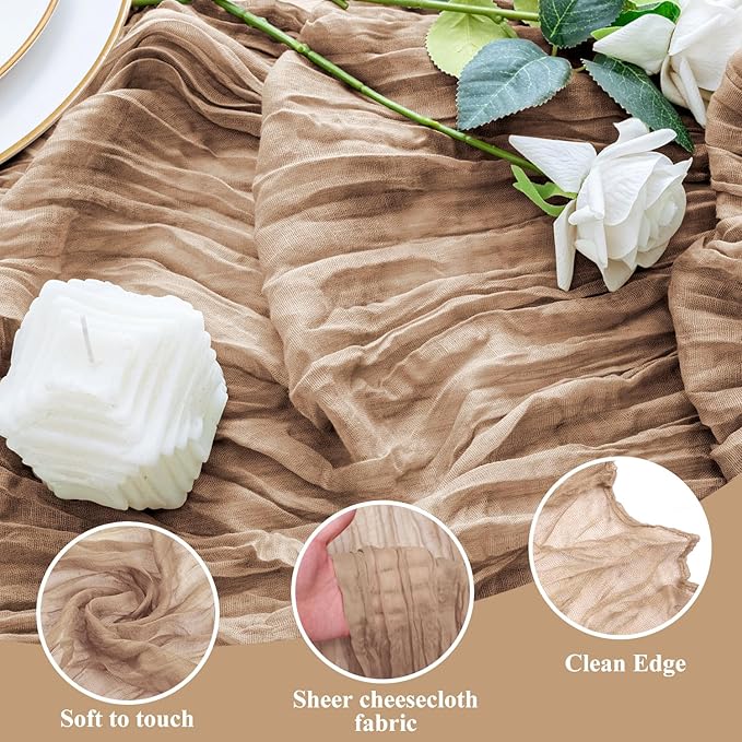 4PCS Table Runner Cheesecloth 10FT Nude Boho Gauze Cheese Cloth Rustic Sheer Table Runners for Wedding Bridal Baby Shower Party Decoration