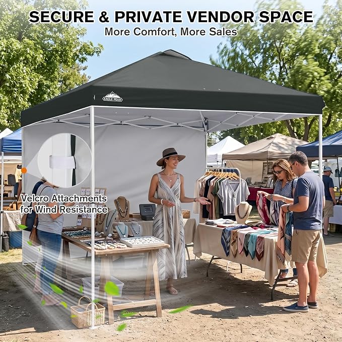 EAGLE PEAK Commercial Canopy 10x10 Pop Up Canopy Tent with 1 Sidewall, Easy Setup Heavy Duty Instant Event Shelter for Vendors & Markets, Outdoor Sun Shade, Gray