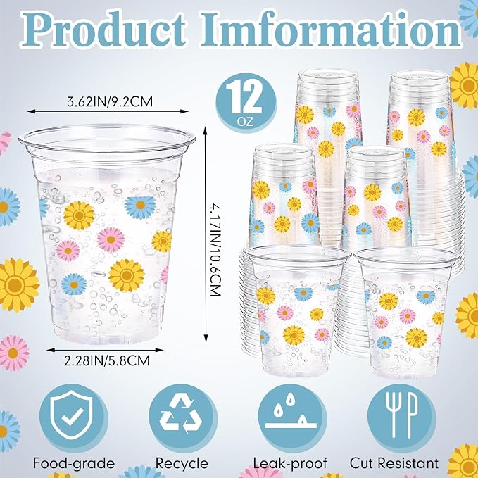 Hushee Colorful Daisy 60 Pcs Party Cups 16 oz Plastic Disposable Drinking Cups for Birthday Love Baby in Bloom Baby Shower Summer Fresh off The Market Bridal Shower Decorations Supplies