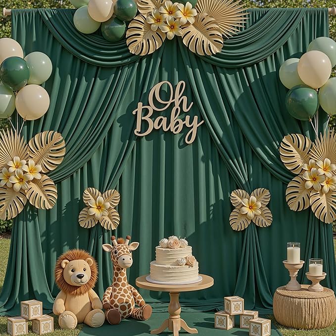 30x10ft Hunter Green Backdrop Curtains for Parties, 6 Panels 5x10ft Wrinkle-Free Polyester Background Curtains for Wedding, Birthday, Baby Shower,Graduation, Decorations