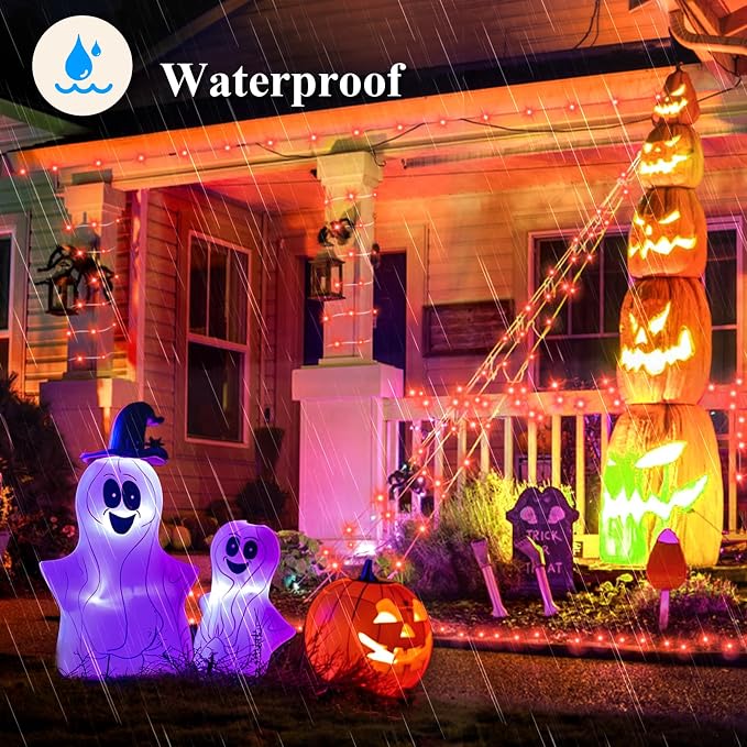 QITONG 2 Pack Orange Battery Operated Halloween Lights, Each 33ft 100 LED String Lights Outdoor Waterproof with Remote, Clear Wire Christmas Twinkle Lights with 8 Modes Indoor