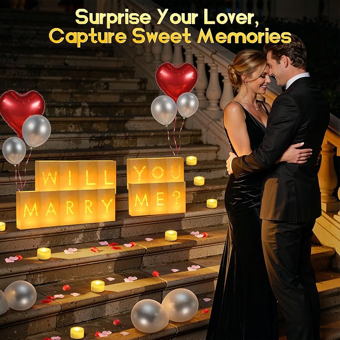 Lewondr Will You Marry ME Sign Proposal Decorations, Light Up Letters Luminary Paper Bags with 30pcs 6H Tea Lights Candles, Latex & Aluminum Balloons, 2000 Rose Petals, Surprise for Valentines Day