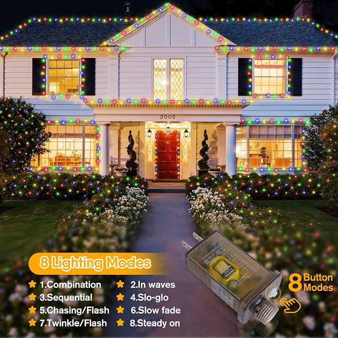 SAUIRS 400FT 1000 LED Christmas Lights Outdoor String Lights with 8 Modes Timer Waterproof Fairy Light Plug in for Outside Indoor Party Xmas Palm Tree Yard Wedding Decorations(Multicolor)