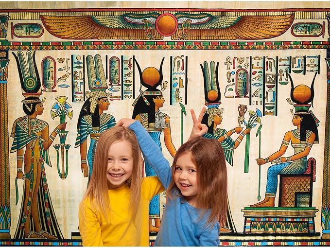 Egyptian Backdrop Queen Nefertari Making an Offering to Isis Nefertaris Tomb Painting Photography Backdrop for Party Decorations Gyptian Papyrus Backdrops Portrait Video Props Vinyl 20x10ft