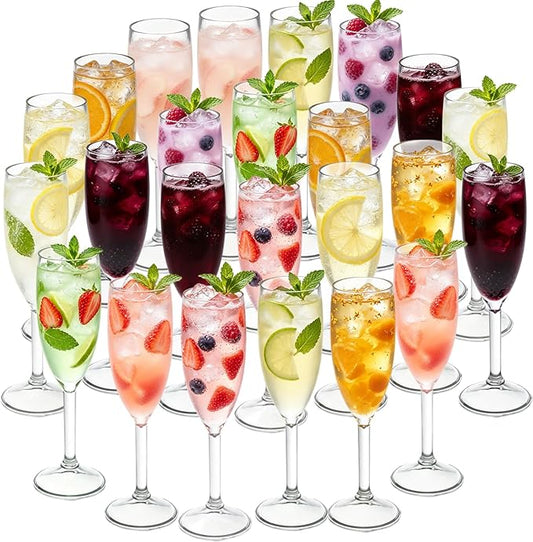 24 Pcs Champagne Flutes 5.4OZ Clear Plastic Champagne Glasses Wine Glasses Plastic Goblets for Parties Mimosa Bar Glasses Stemmed Drinking Cups for Wedding Celebration Christmas Birthday Bride (Clear)