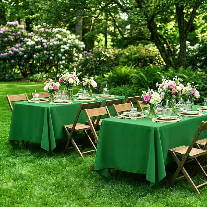 8 Pack Green Table Cloth 60 x 126 Inch Rectangular Tablecloth for 8 Foot Rectangle Tables, Wrinkle Resistant Washable Rectangle Fabric Table Covers for Wedding Party Banquet Buffet and Camping