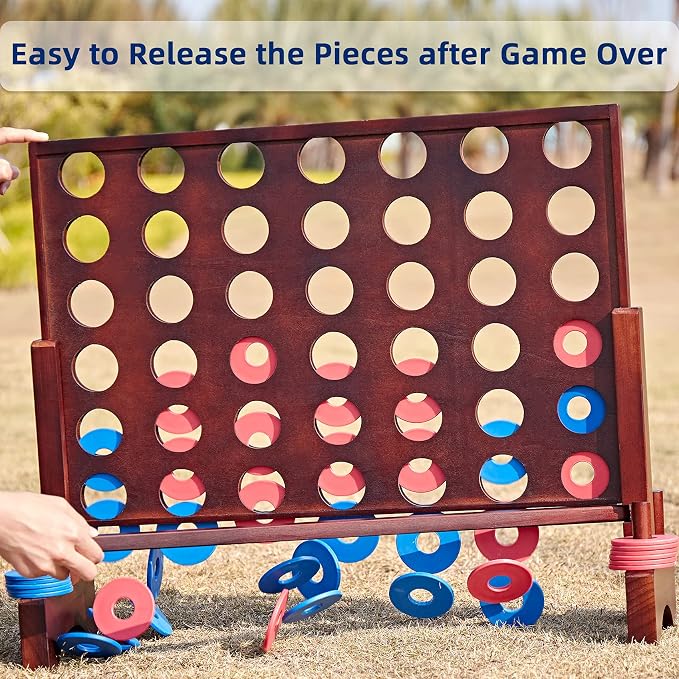 Giant Wooden 4 in a Row Vintage 2.8Ft Outdoor Yard Game for Adults Famliy, with 42 Pcs Chips & Durable Carrying Bag, Halloween Christmas Party Game Gifts for Lovers