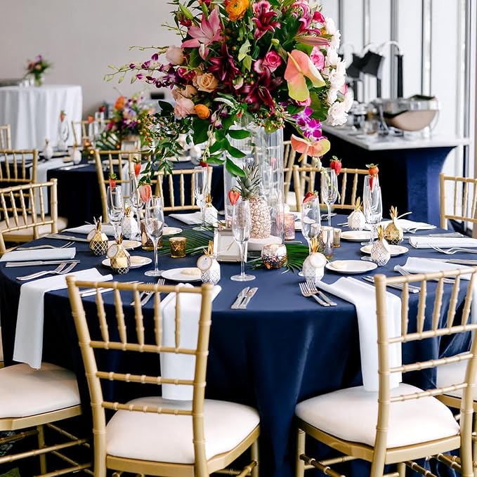 8 Packs Navy Blue Round Tablecloth - 108 Inch, Premium Polyester Table Cloth for Round Tables, Washable Fabric Table Covers for Wedding, Party, Banquet, Dining Tables and Camping