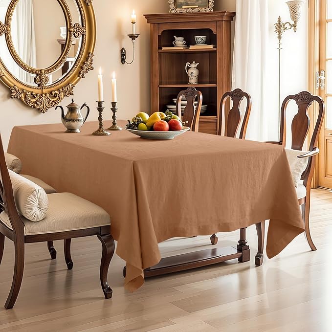 Linen World Linen Tablecloth,100% French Linen Beige Tablecloth 120" x 60" Inch,Washable Rectangular Tablecloth for Dining,Outdoor,Weddings and Restaurants,Decorative Thanksgiving Christmas