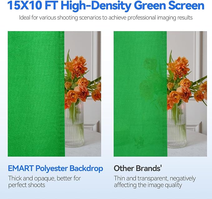 EMART 10 x 10ft Green Screen Backdrop Kit with Tripod Stand, Photography Background Support System with 10 x 15ft 100% Cotton Muslin Chromakey Backdrop for Photo Studio, Video Shooting, Live Streaming