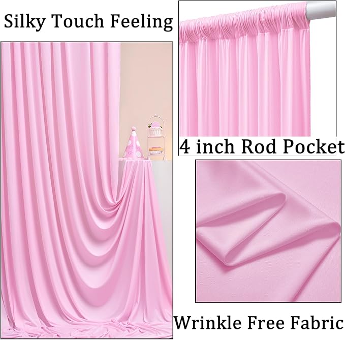 20ft x 10ft Wrinkle Free Pink Backdrop Curtains for Parties, Polyester Backdrop Drapes for Girls Birthday Wedding Photography Background Baby Shower