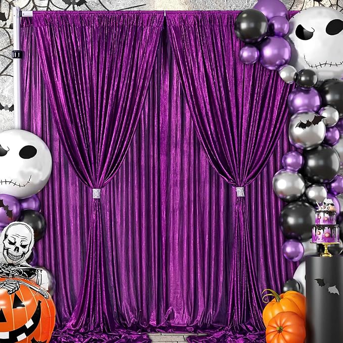 Glitter Sequin Backdrop Curtains 9.6x10ft - Purple Photography Backdrops with Non-Shedding Shimmer Wrinkle-Free Stage Drapes for Wedding Halloween Studio Shoots (4.8x10ft 2 Panels)