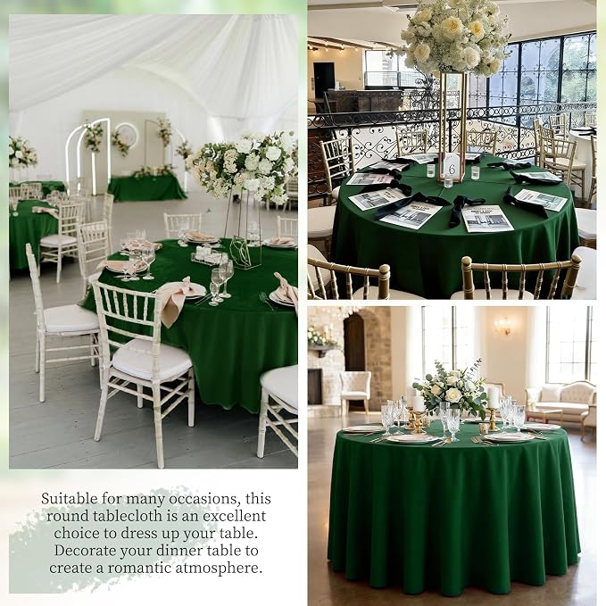 10 Pack Round Tablecloth 90 Inch Hunter Green, Waterproof Polyester Fabric Table Cloth for Round Tables, Stain Wrinkle Resistant Tablecloths Washable Table Cover for Wedding Dining Party Banquet