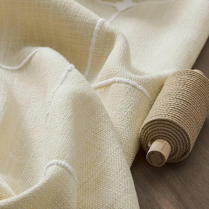 ZeeMart Grid Embroidered Hemmed Tablecloths, Ivory 52x52 Inch, Farmhouse Style Heavy Weight Cotton Linen Ivory Tablecloths, Boho Plaid Water Resistant Square Table Cloth