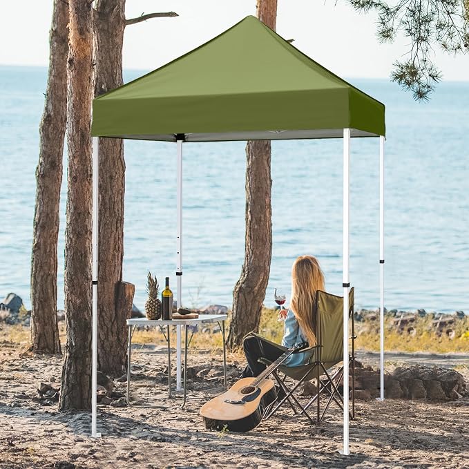 COOS BAY 5x5 Pop Up Canopy Tent, Portable Lightweight Sun Shelter with Carry Bag, Easy Setup Outdoor Canopy for Beach, Camping, Sports & Backyard Shade, Grass Green