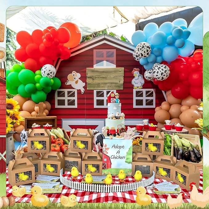 38 Pcs Adopt a Chick Party Favors Farm Animal Party Favor 12 Mini Wind up Jumping Chicken 12 Foldable Boxes 12 Cards 1 Adopt Sign 1 Fence for Adopt a Farm Animal Birthday Party Favor (Chick)