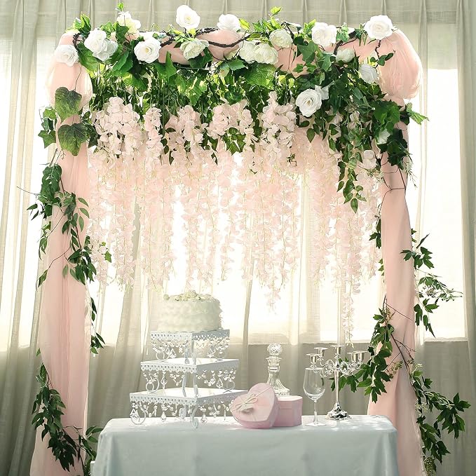 BLEUM CADE 10Pcs Pink Fake Wisteria Hanging Flowers, 3.6Ft/Pcs Artificial Wisteria Garland, Hanging Flowers for Wedding Party Home Backdrop Wall Decoration