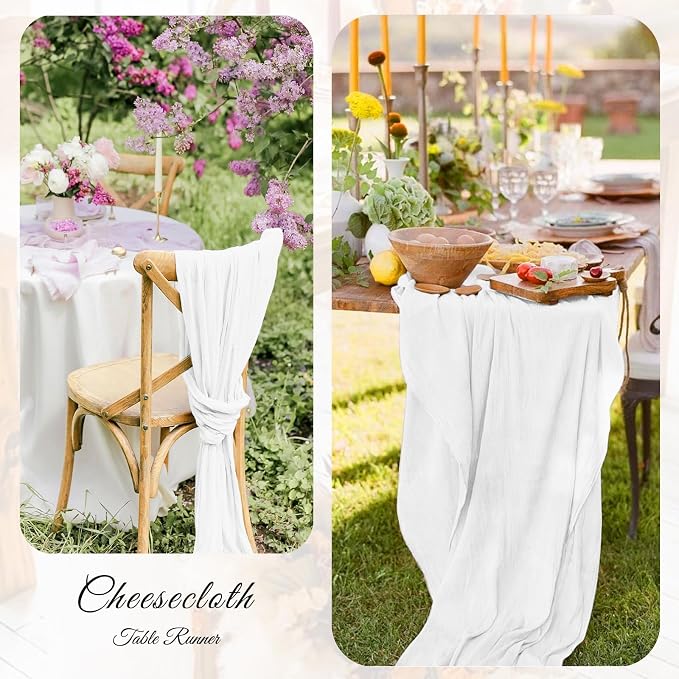 6 Pack White Cheesecloth Table Runner 21x120 Inches, Boho Gauze Rustic Semi Sheer Cheese Cloth Table Runners for Easter Wedding Bridal Baby Shower, Birthday Party, Long Farmhouse Table Decor