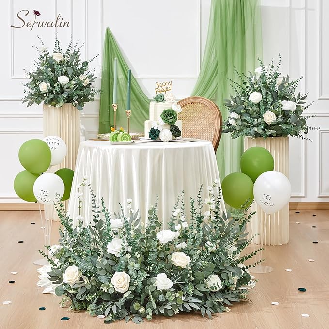 Serwalin 100pcs Artificial Mixed Eucalyptus Stems Leaves Bulk, 4Kinds Fake Greenery Silver Dollar Eucalyptus Leaves Picks,Faux Greenry Stems Sprays for DIY Bouquets Floral Arrangement Home Decor