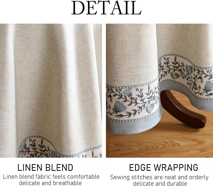ISAENNE Designer Linen Round Tablecloth,Diameter 67"-Segerman B | Chinoiserie Vintage Elegant Floral Durable Table Cloth,Beautiful,Heavyweight,Dining Room,Tea Party,Kitchen,Thanksgiving