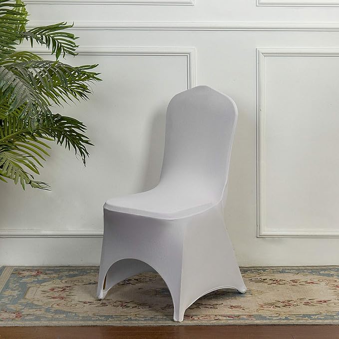 Peomeise Stretch Spandex Chair Cover for Wedding Party Dining Banquet Event with Open Back (White,6pcs)