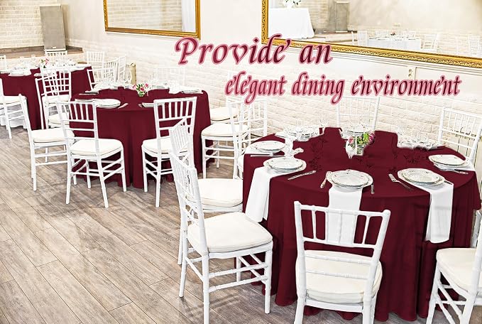 YMHPRIDE 12 Pack Round Tablecloth 90 inch Burgundy Table Cloths for Round Tables,Stain and Wrinkle Resistant Washable Polyester Tablecloths Burgundy Table Cloth 90 Round Table Cloth for Wedding Party