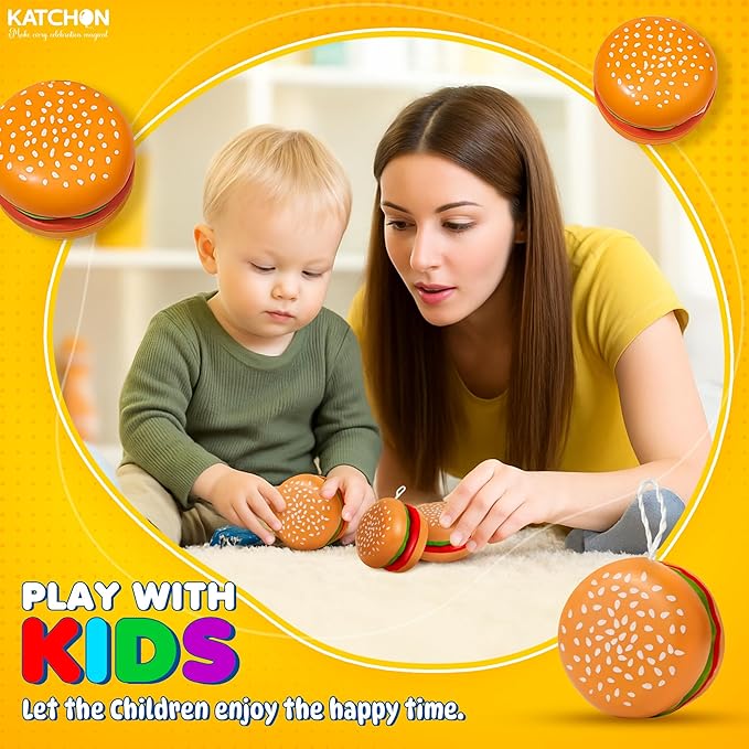 KatchOn, Hamburger Yoyo Toys for Kids - Pack of 24 | Plastic Burger Yo-yos, Yoyo Bulk, Halloween Party Favors for Kids 8-12, Classroom Prizes, Pinata Return Gifts | Thanksgiving Goodie Bags Stuffers