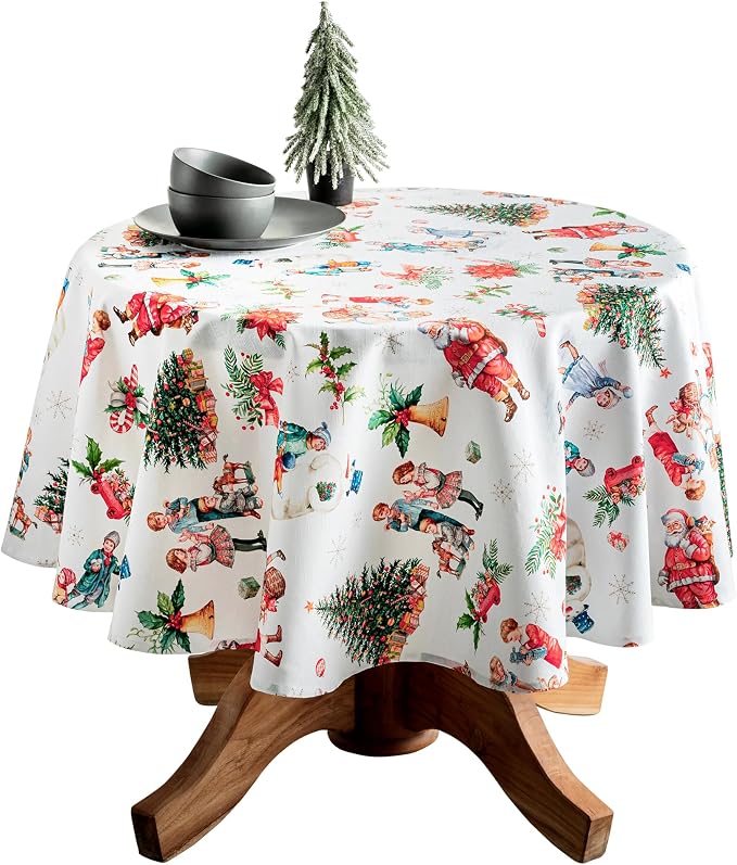 Maison d' Hermine Table Cloth Round Table 100% Cotton 69 Inches Fall Tablecloth Reusable Everyday Use for Thanksgiving Christmas Decorations Dining Farmhouse Party (Chromo)