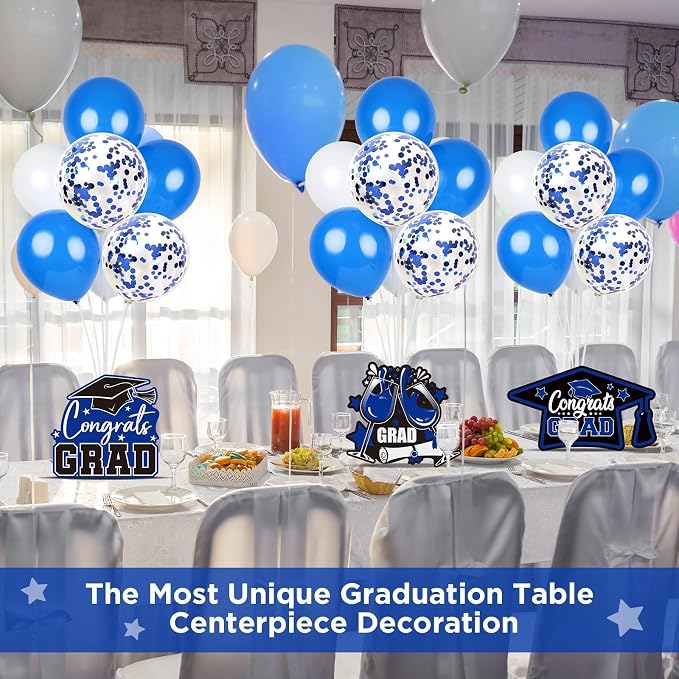 6 Sets Blue Graduation Balloon Stand Kit for Table Decorations Class of 2025 Congrats Grad Table Centerpiece Grad Prom Themed Decoration for Grad School & College Ceremonies Party Supplies