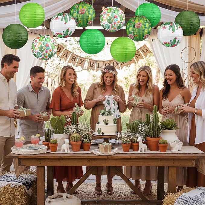 Panelee 12 Pcs Cactus Party Decorations Succulent Plant Theme Hanging Paper Lanterns Decorative for Cactus Taco Bout a Theme Birthday Baby Shower Decorations