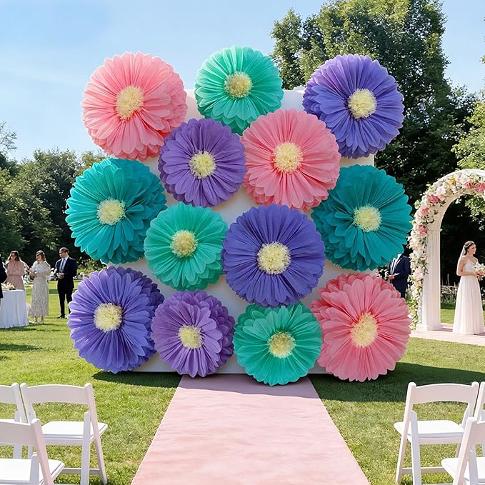 Chunful 5 Pcs 30'' 24'' Gaint Pastel Tissue Paper Flowers Decoration Large Hanging Tissue Paper Pom Poms Decor for Pastel Birthday Bachelorette Wedding Baby Shower Bridal Shower Easter Party Decor