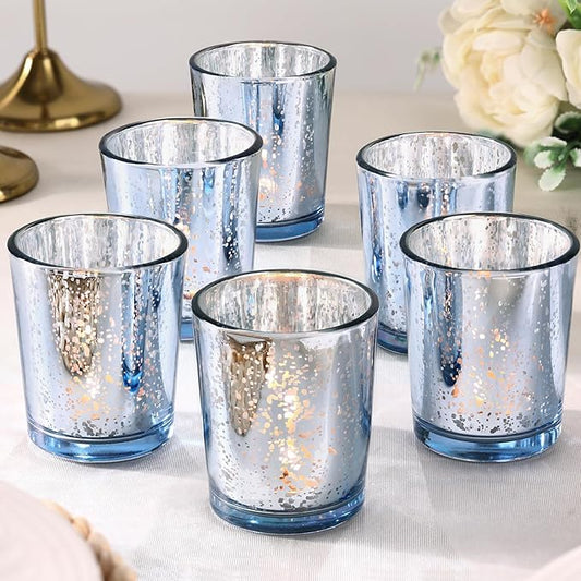LETINE 6pcs Blue Votive Candle Holders – Standard Votive Size for Regular Votive Candles– Tea Light Candles Holder, Candle Holder for Summer Weddings, Waterfront Venues, Home Decor