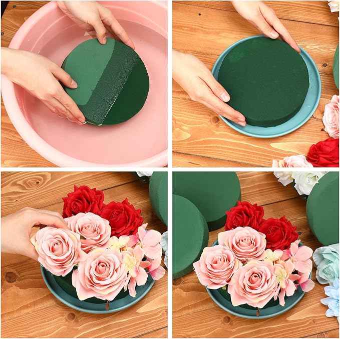 Maitys 12 Pieces Round Floral Foam Wet Green Flower Foam DIY Flower Arrangement Kit for Aisle Wedding Party Decoration (6.5 x 6.5 x 1.57 Inches)