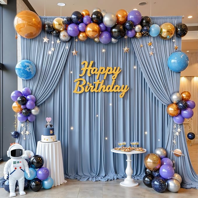 50ft x 10ft Wrinkle Free Dusty Blue Backdrop Curtain for Parties, 10 Panels 5x10ft Silky Polyester Backdrop Drapes Photo Back Drop Cloth for Wedding Birthday Baby Shower Photography Background