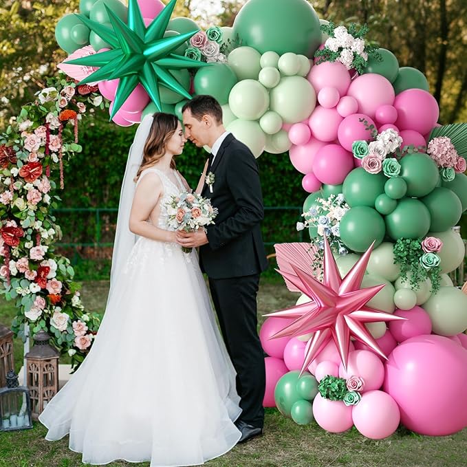 Pink and Green Balloon Arch Garland Kit, Green Pastel Pink Latex Balloons Party Balloons for Baby Shower Wedding Safari Birthday Summer Tropical Birthday Party Decorations