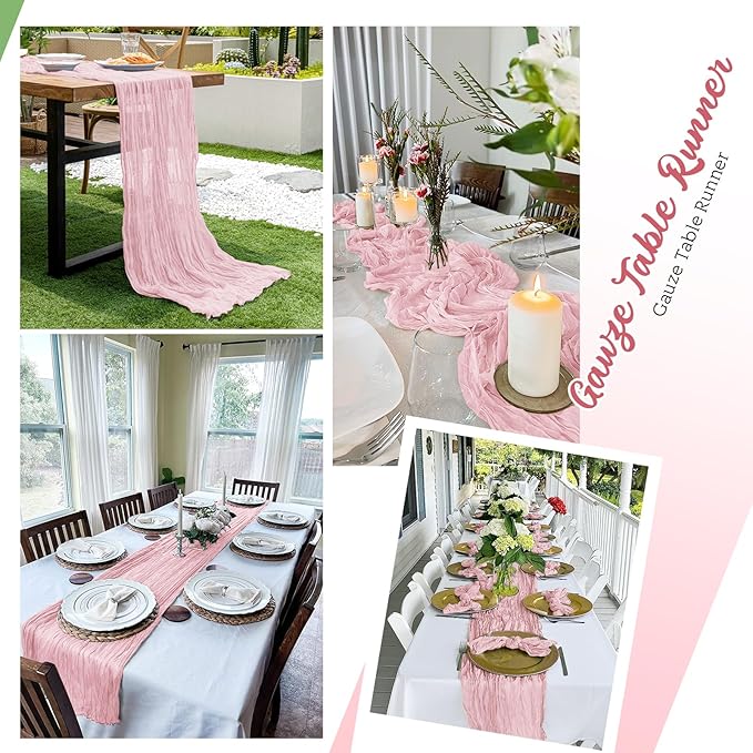 16 Pack Light Pink Cheesecloth Table Runners 20x120 Inch Gauze Table Runner Cheese Cloth 10FT Pink Table Runner Rustic Sheer Runner for Wedding Birthday Party Baby Shower Table Decor