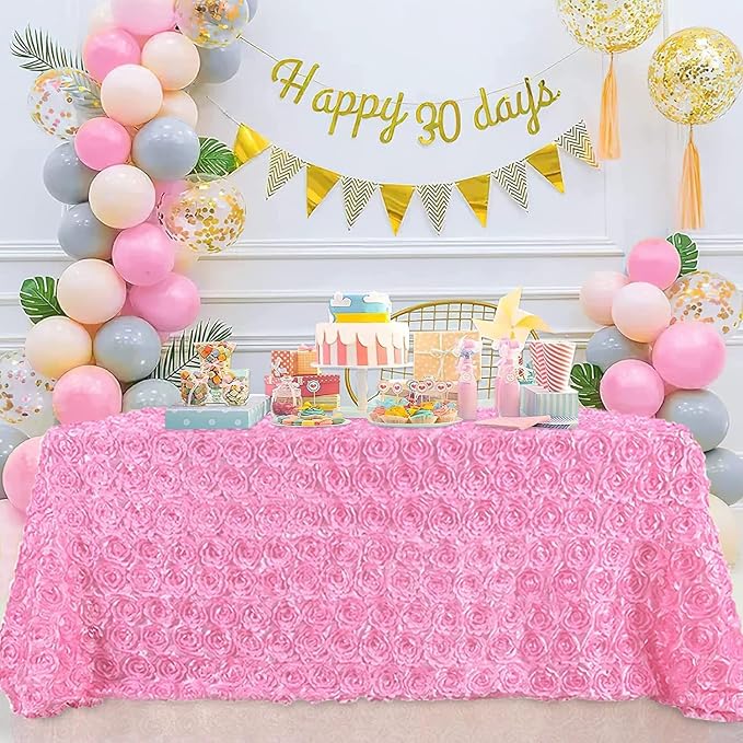 B-COOL Pink Rosette Rectangle Wedding Tablecloth 60x102 Inch Pink Table Cloths for Birthday Girls Party 3D Flower Candy Table Cover for Sweetheart Decoration