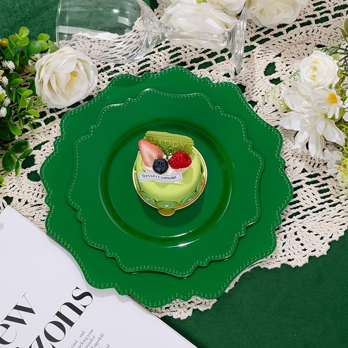 COLOSUS 60Pcs Green Plastic Plates, Green plastic Party Plates, green plates for party,Heavy Duty 30 Dinner plate 10.5” and 30 Salad/Dessert Plate 8.25” for St. Patrick's Day,wedding