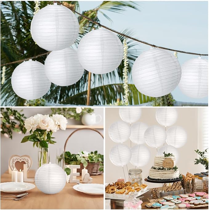 Treela 30 Pack White Chinese Japanese Paper Lanterns Decorative Hanging Round Paper Lantern Lamps for Wedding Birthday Party Decorations (4 Inch)